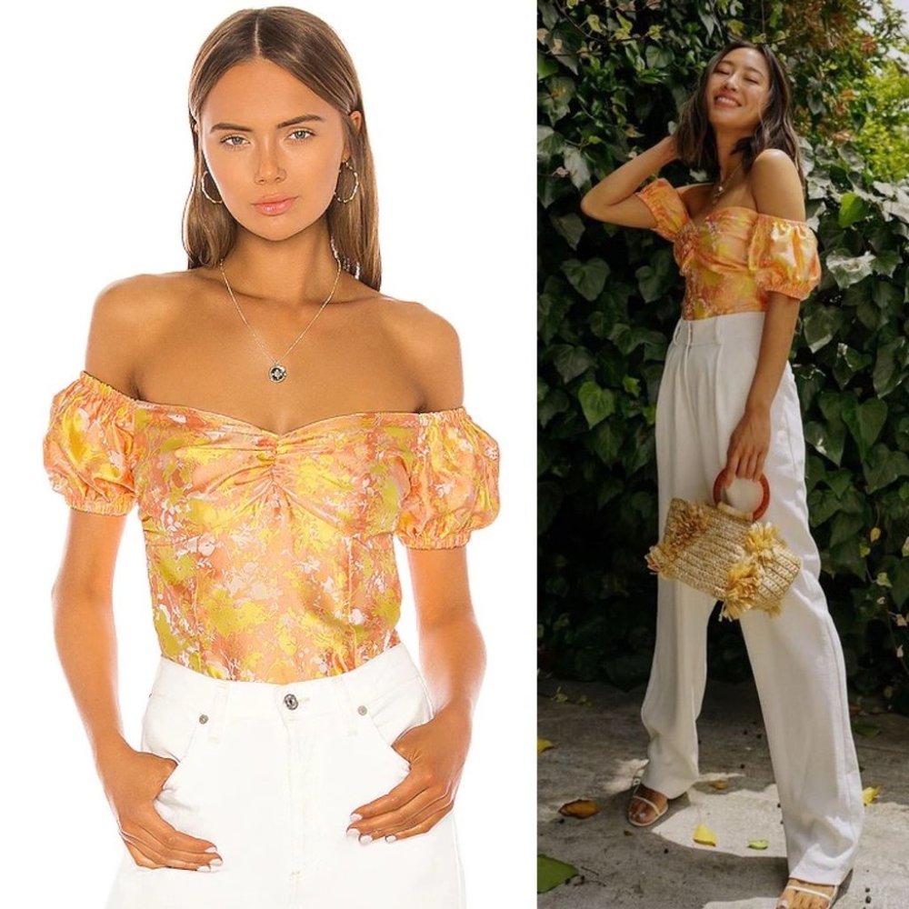 NWOT Song of Style Clementine Off Shoulder Crop Top Orange Pink Sunset Large